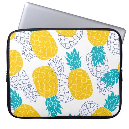 Ananas weißer Hintergrund, nahtloses Muster. Laptopschutzhülle (Vorderseite)