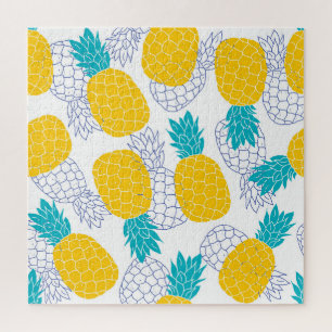 Ananas weißer Hintergrund, nahtloses Muster. Puzzle