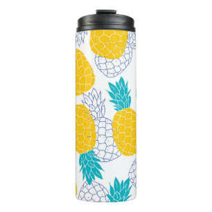 Ananas weißer Hintergrund, nahtloses Muster. Thermosbecher