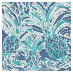 ANANAS-WELLE blaues Painterly Aquarell Stoff