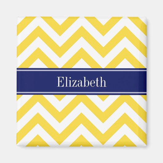 Ananas White LG Zickzack Navy Blue Name Monogram Magnet (Vorne)