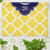 Ananas Wht Moroccan #5 Navy 3 Initial Monogramm Geschirrtuch (Gefaltet)