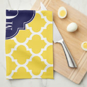Ananas Wht Moroccan #5 Navy 3 Initial Monogramm Geschirrtuch (Viertel Falte)