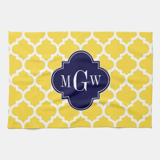 Ananas Wht Moroccan #5 Navy 3 Initial Monogramm Geschirrtuch (Horizontal)