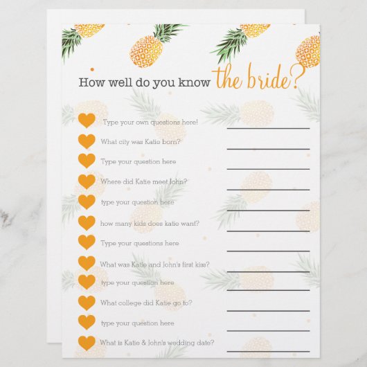 Ananas Wie gut kennen Sie das Brautspiel? (Vorne/Hinten)