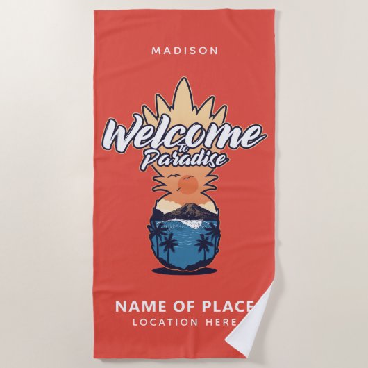 Ananas Willkommener Text und Farbhandtuch Strandtuch (Vorderseite)