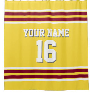 Ananas Yellow Burgundy Stripes Sports Jersey Duschvorhang