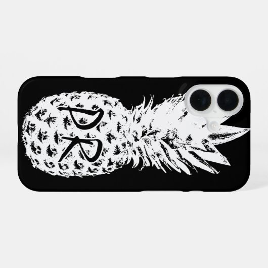 Ananas, zeichnend Schwarzweiß-Monogramm iPhone 16 Hülle (Rückseite (Horizontal))