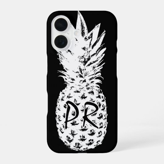 Ananas, zeichnend Schwarzweiß-Monogramm iPhone 16 Hülle (Rückseite)