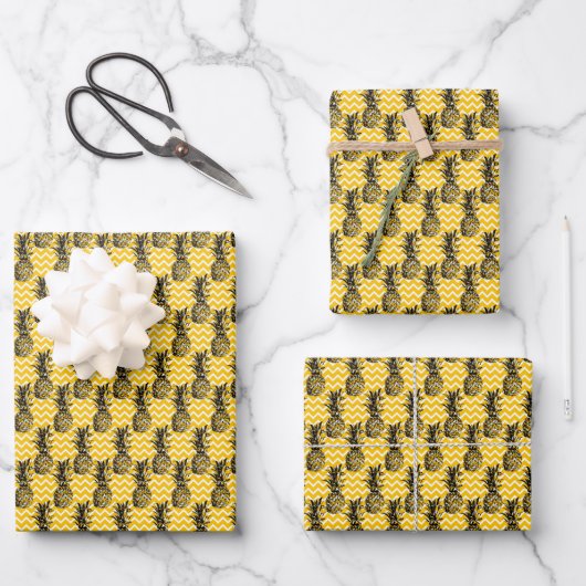 Ananas Zigzags Geschenkpapier Set (Vorderseite)
