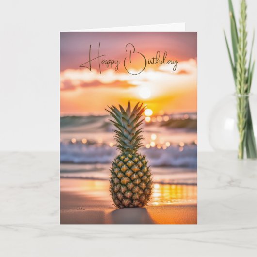 Ananas zum Geburtstag am Sunset Beach Karte (Vorderseite)