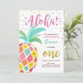 Ananasgeburtstagseinladung tropisches Luau Hawaii Einladung (Stehend Vorderseite)