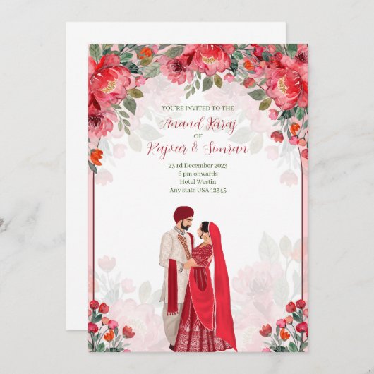 Anand Karaj Invites, Sikh Hochzeit Einladung (Vorne/Hinten)