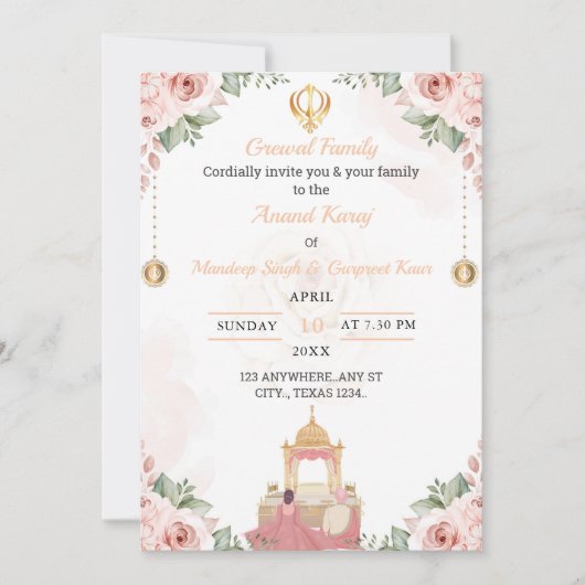 Anand Karaj Wedding Invitation card, Sikh Wedding Einladung (Vorderseite)