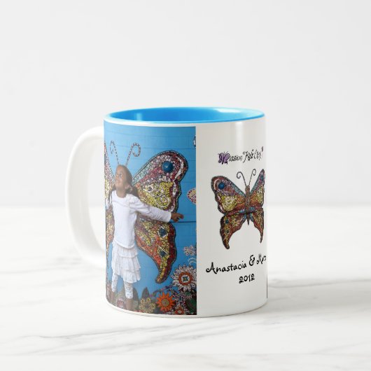 Anastacia u. Marco Schmetterlings-Tasse Zweifarbige Tasse (Vorderseite Links)