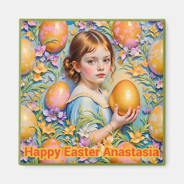 ANASTASIA ~ Happy Easter ~ Girl Golden Egg ~  Magnet