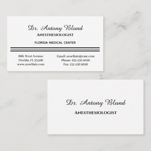 Anästhesiologe Simple White and Black Visitenkarte (Vorne/Hinten)