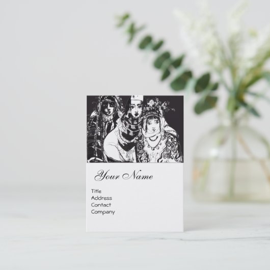 ANATOLIAN GIRLS Schwarz-weiße ethische Mode Zeichn Visitenkarte (Stehend Vorderseite)