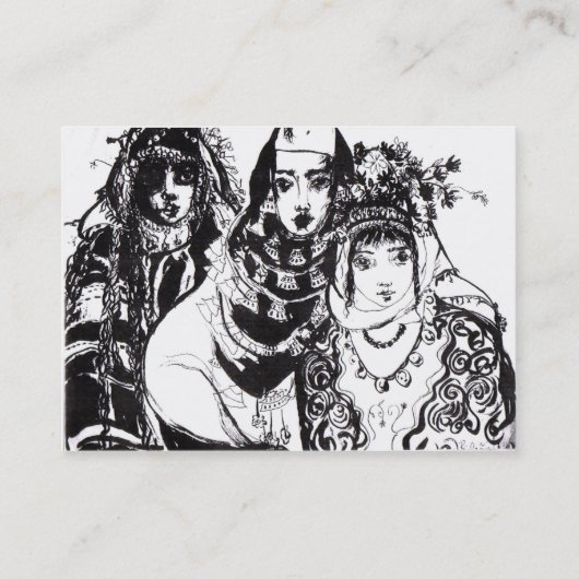 ANATOLIAN GIRLS Schwarz-weiße ethische Mode Zeichn Visitenkarte (Rückseite)