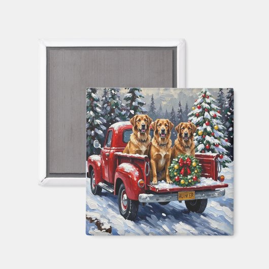 Anatolian Shepherd Dog Christmas Red Truck Holiday Magnet (Vorderseite/Rückseite)