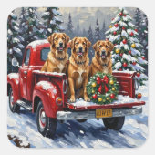 Anatolian Shepherd Dog Christmas Red Truck Holiday Quadratischer Aufkleber (Vorderseite)