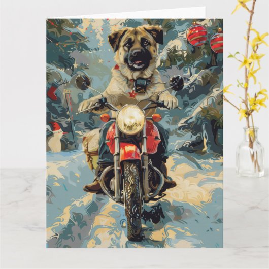 Anatolian Shepherd Dog Riding Motorrad Weihnachten Karte (Gelbe Blume)
