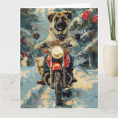 Anatolian Shepherd Dog Riding Motorrad Weihnachten Karte (Vorderseite)