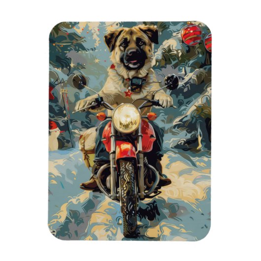 Anatolian Shepherd Dog Riding Motorrad Weihnachten Magnet (Vertikal)