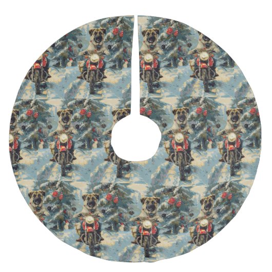 Anatolian Shepherd Dog Riding Motorrad Weihnachten Polyester Weihnachtsbaumdecke (Vorderseite)