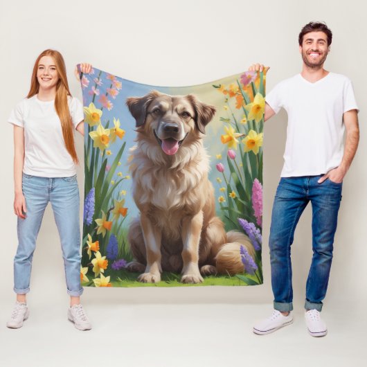 Anatolian Shepherd Dog Spring Blumen Malerei Fleecedecke (Beispiel)