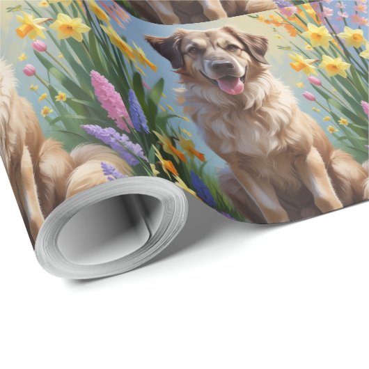 Anatolian Shepherd Dog Spring Blumen Malerei Geschenkpapier (Rolleneckpunkt)
