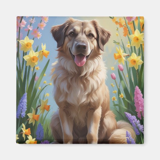 Anatolian Shepherd Dog Spring Blumen Malerei Magnet (Vorne)