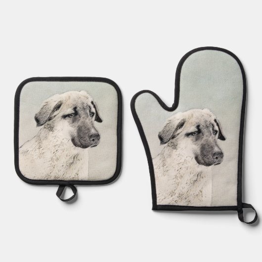 Anatolian Shepherd Fawn Malerei Original Dog Art Ofenhandschuh & Topflappen-Set (Vorderseite)