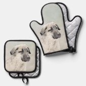 Anatolian Shepherd Fawn Malerei Original Dog Art Ofenhandschuh & Topflappen-Set (Vorderseite/Rückseite)