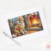 Anatolian Shepherd Fireplace with Christmas Lights Rechteckiger Aufkleber (Umschlag)