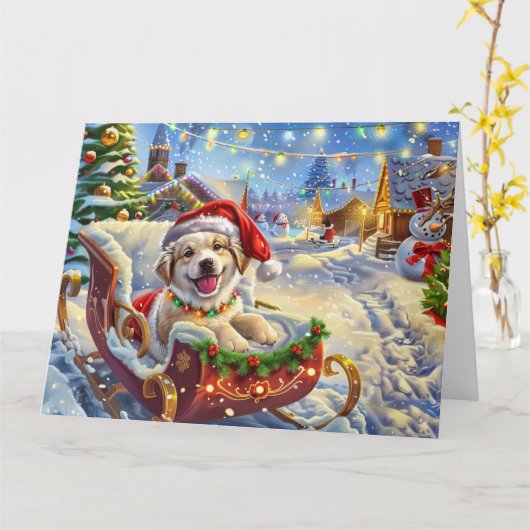 Anatolian Shepherd in Sleigh Snow Weihnachten Karte (Gelbe Blume)
