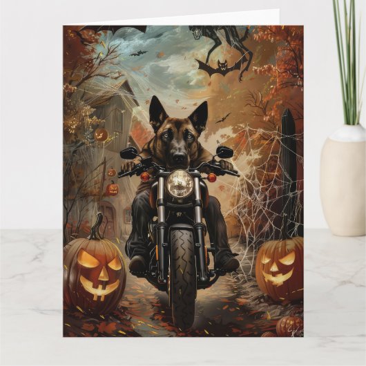 Anatolian Shepherd Riding Motorrad Halloween Karte (Vorderseite)