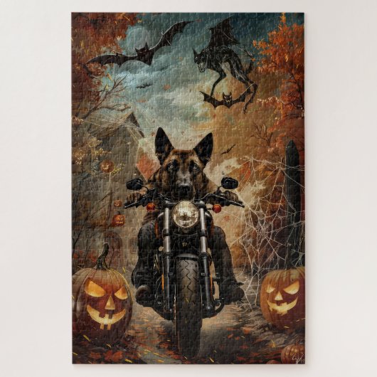 Anatolian Shepherd Riding Motorrad Halloween Puzzle (Vertikal)
