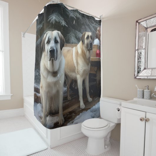 Anatolian Shepherd Snowy Sleigh Weihnachtsdekor Duschvorhang (Beispiel)