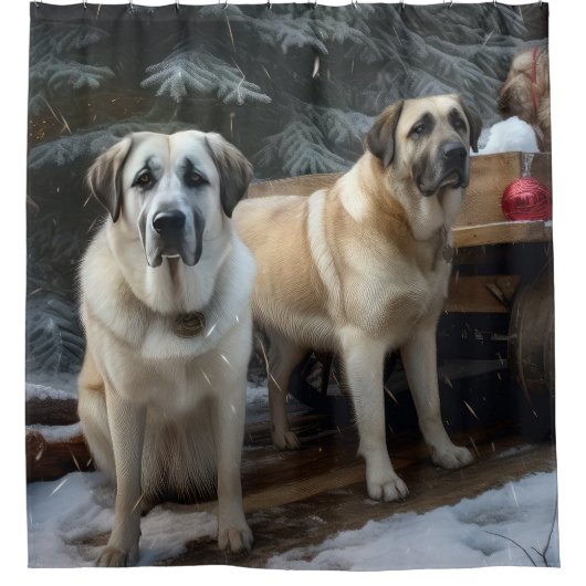 Anatolian Shepherd Snowy Sleigh Weihnachtsdekor Duschvorhang (Vorderseite)