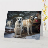 Anatolian Shepherd Snowy Sleigh Weihnachtsdekor Karte (Gelbe Blume)
