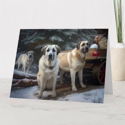 Anatolian Shepherd Snowy Sleigh Weihnachtsdekor Karte (Vorderseite)