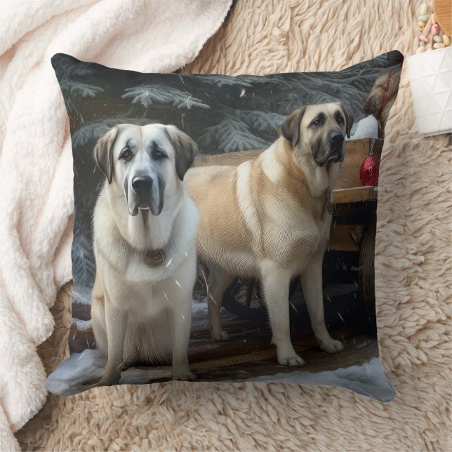 Anatolian Shepherd Snowy Sleigh Weihnachtsdekor Kissen (Decke)