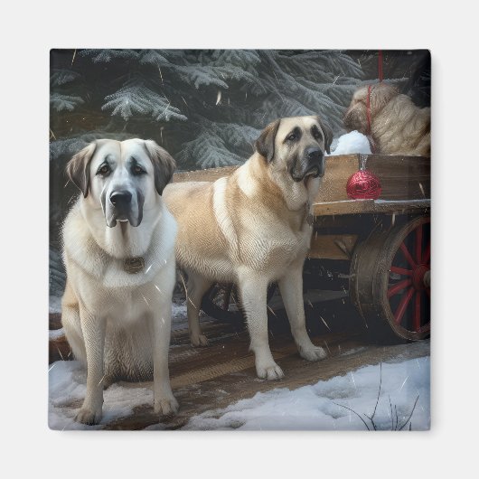 Anatolian Shepherd Snowy Sleigh Weihnachtsdekor Magnet (Vorne)