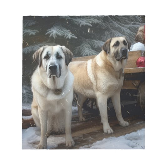 Anatolian Shepherd Snowy Sleigh Weihnachtsdekor Notizblock (Vorderseite)