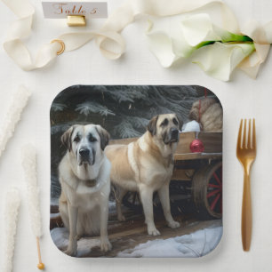 Anatolian Shepherd Snowy Sleigh Weihnachtsdekor Pappteller