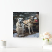 Anatolian Shepherd Snowy Sleigh Weihnachtsdekor Quadratische Wanduhr (Zuhause)