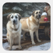 Anatolian Shepherd Snowy Sleigh Weihnachtsdekor Quadratischer Aufkleber (Vorderseite)