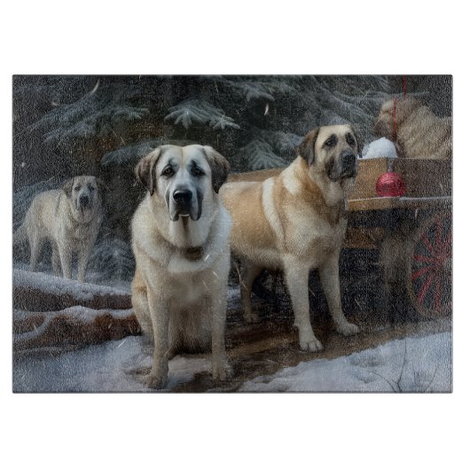 Anatolian Shepherd Snowy Sleigh Weihnachtsdekor Schneidebrett (Vorderseite)