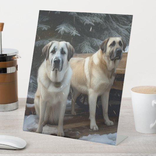 Anatolian Shepherd Snowy Sleigh Weihnachtsdekor Sockelschild (In Situ)